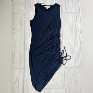 Michael Kors Asymmetrical Navy Ruched Dress